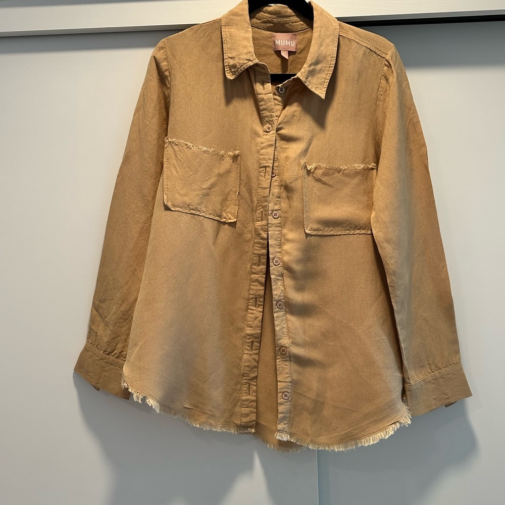 Show Me Your MuMu Linen Camel Button-Up Shirt